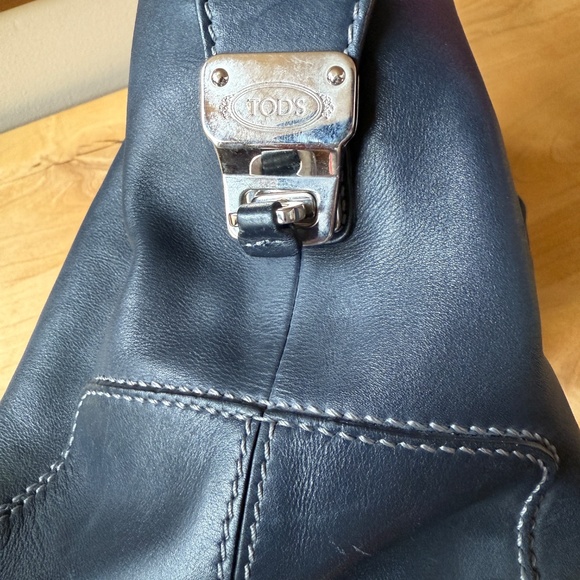 TODS D-STYLING 2WAY HANDBAG BLUE LEATHER TOTE CROSSBODY STRAP DBL ROLLED HANDLES - Picture 8 of 11